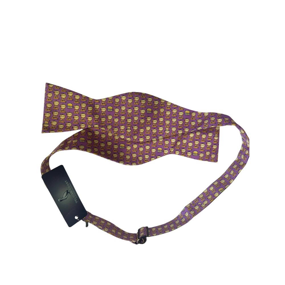 Pelican Coast Mens Silk Bow Tie Purple BBQ Grill Burger Novelty Self Tie NWT